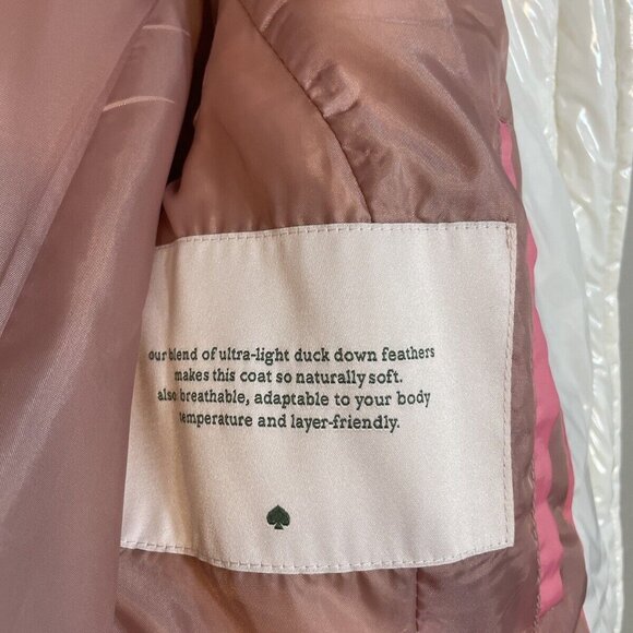 kate spade white puffa coat in shiny and matte nylon with faux fur collar - Picture 7 of 10